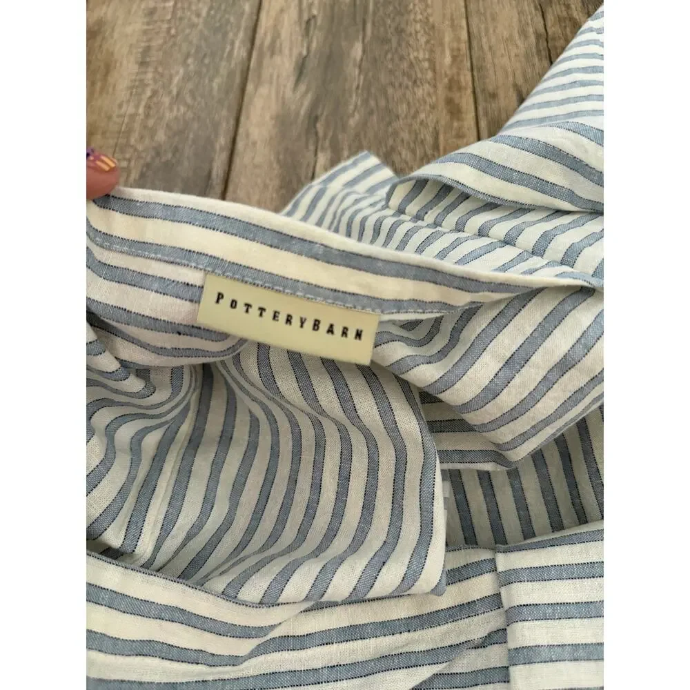 Pottery Barn Pillow Sham Blue White Cotton Striped Rectangular Home Decoration